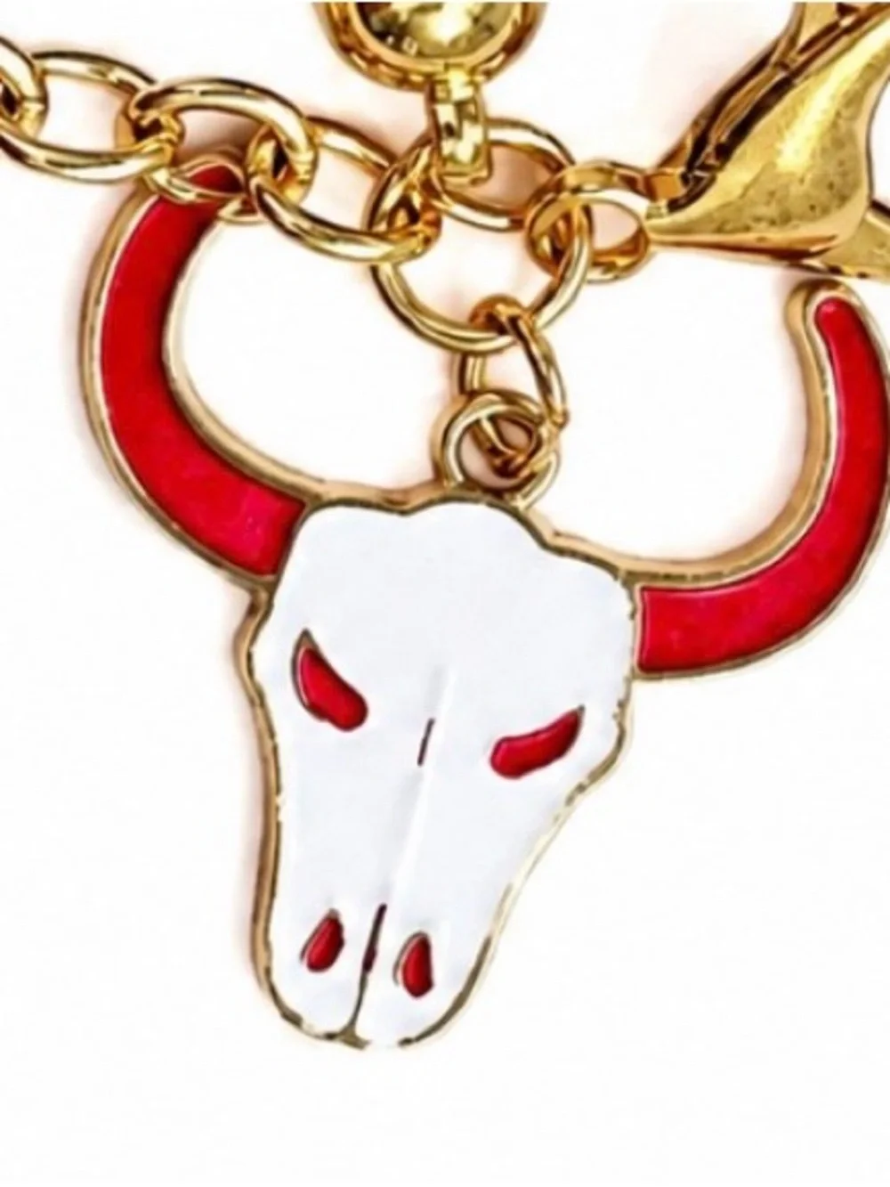Western Cow Skull Horseshoe Enamel Bag Charm Keychain Cowgirl